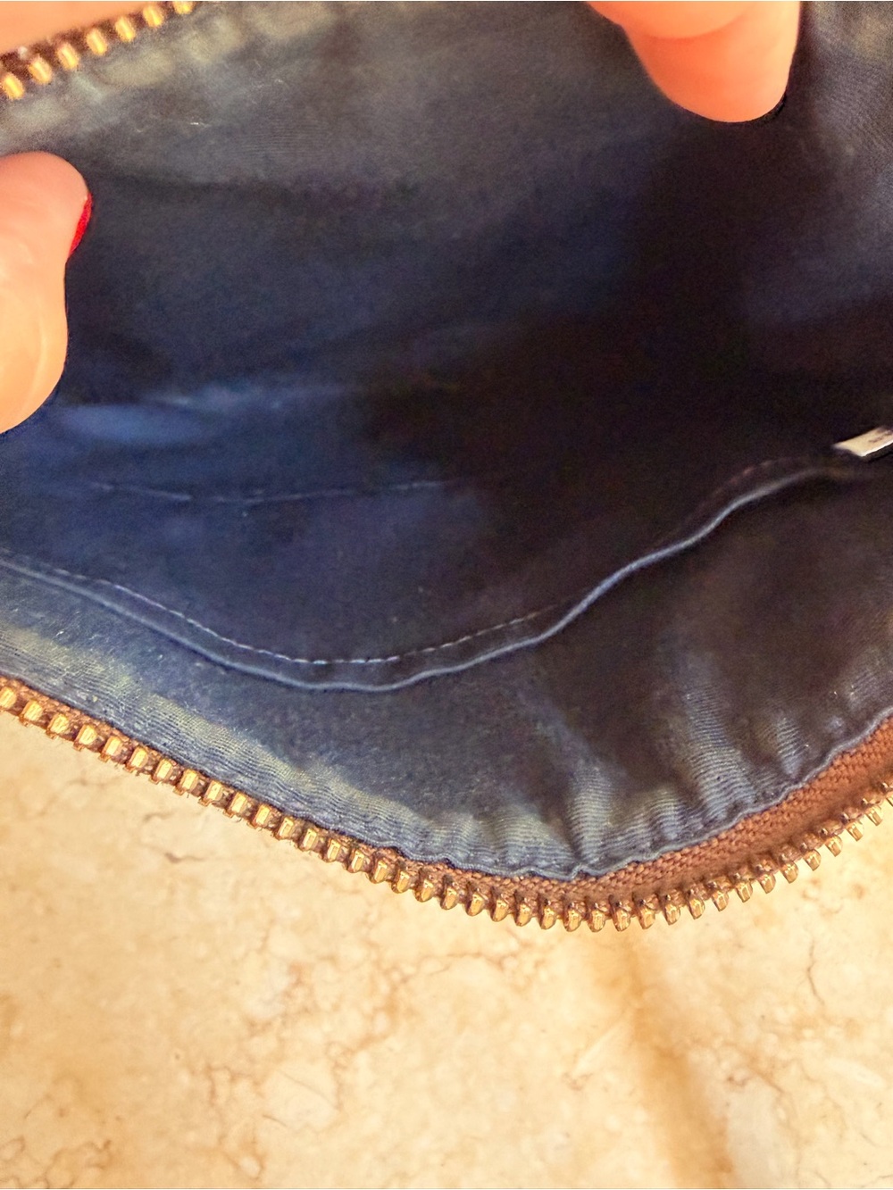 COACH Brown Signature Canvas Crossbody with NAVY Center Stripe - Picture 9 of 12